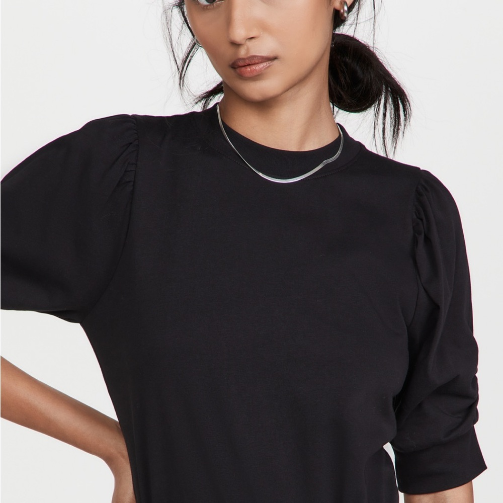 FRAME - Frankie Tee - Cotton Puff Sleeve Top - black- Size L/G